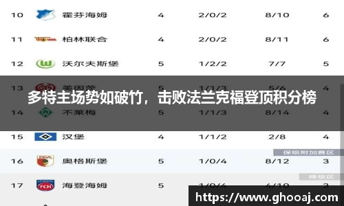 多特主场势如破竹,击败法兰克福登顶积分榜