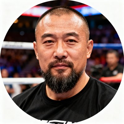 直播屋运营总监王涛的圆形头像照片，36岁男性，留着胡须，穿着黑色T恤，背景为赛事现场
